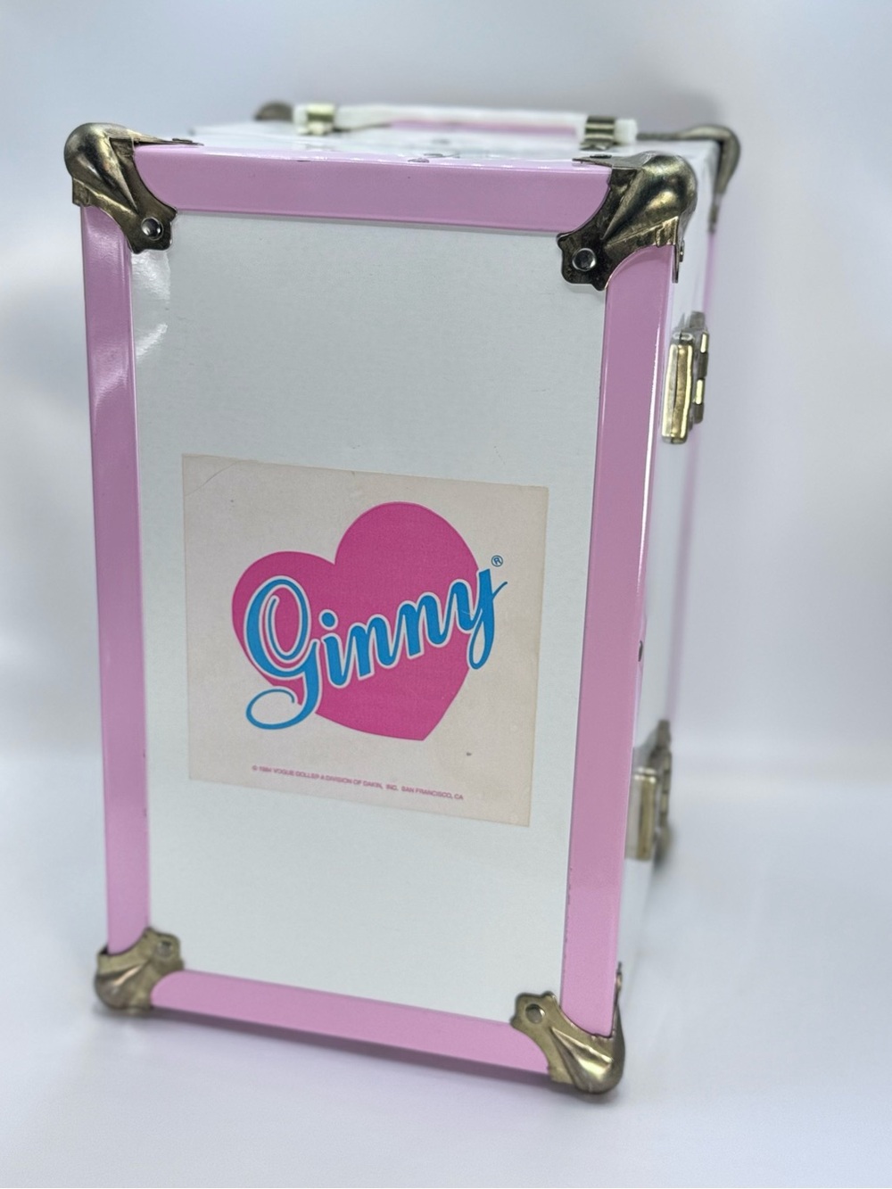 Vintage Vogue Dolls Ginny White and Pink Metal Doll Trunk